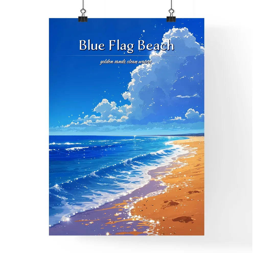 Blue Flag Beach - Art print of a beach with Poster