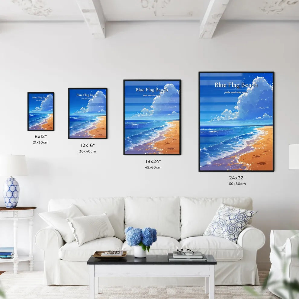 Blue Flag Beach - Art print of a beach with - Kitchen Hangings