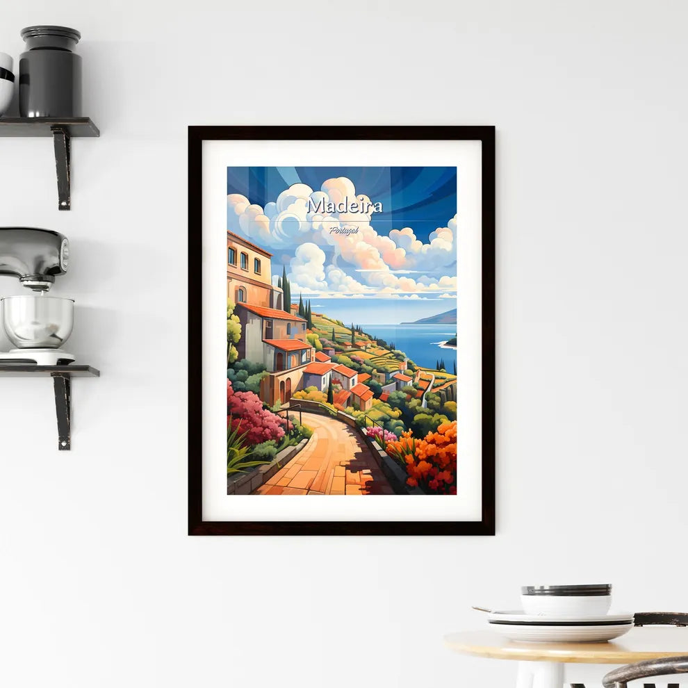 Madeira, Portugal - Art print of a landscape with a road and houses by the water Custom Print