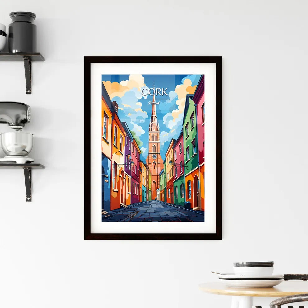 Cork, Ireland - Art print of a colorful street with a clock tower Custom Print