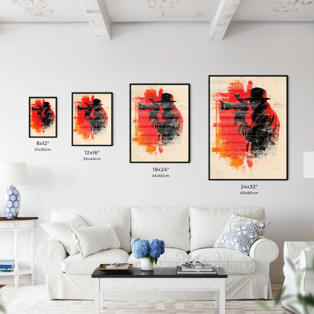 Videographer filming - Art print of a man ho - Kitchen Hangings