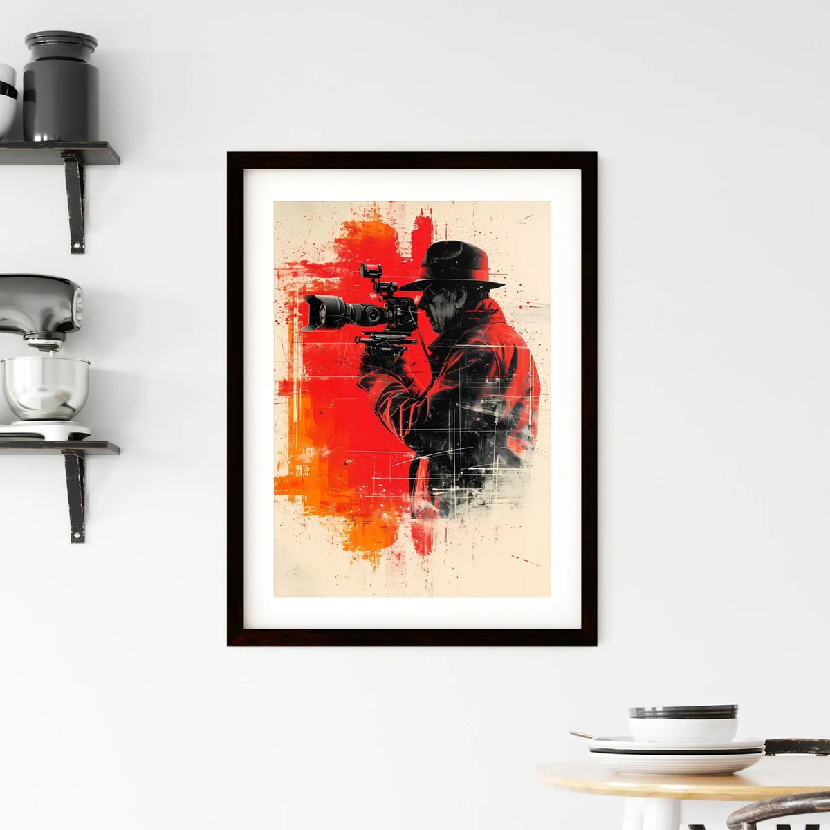 Videographer filming - Art print of a man ho Framed Print