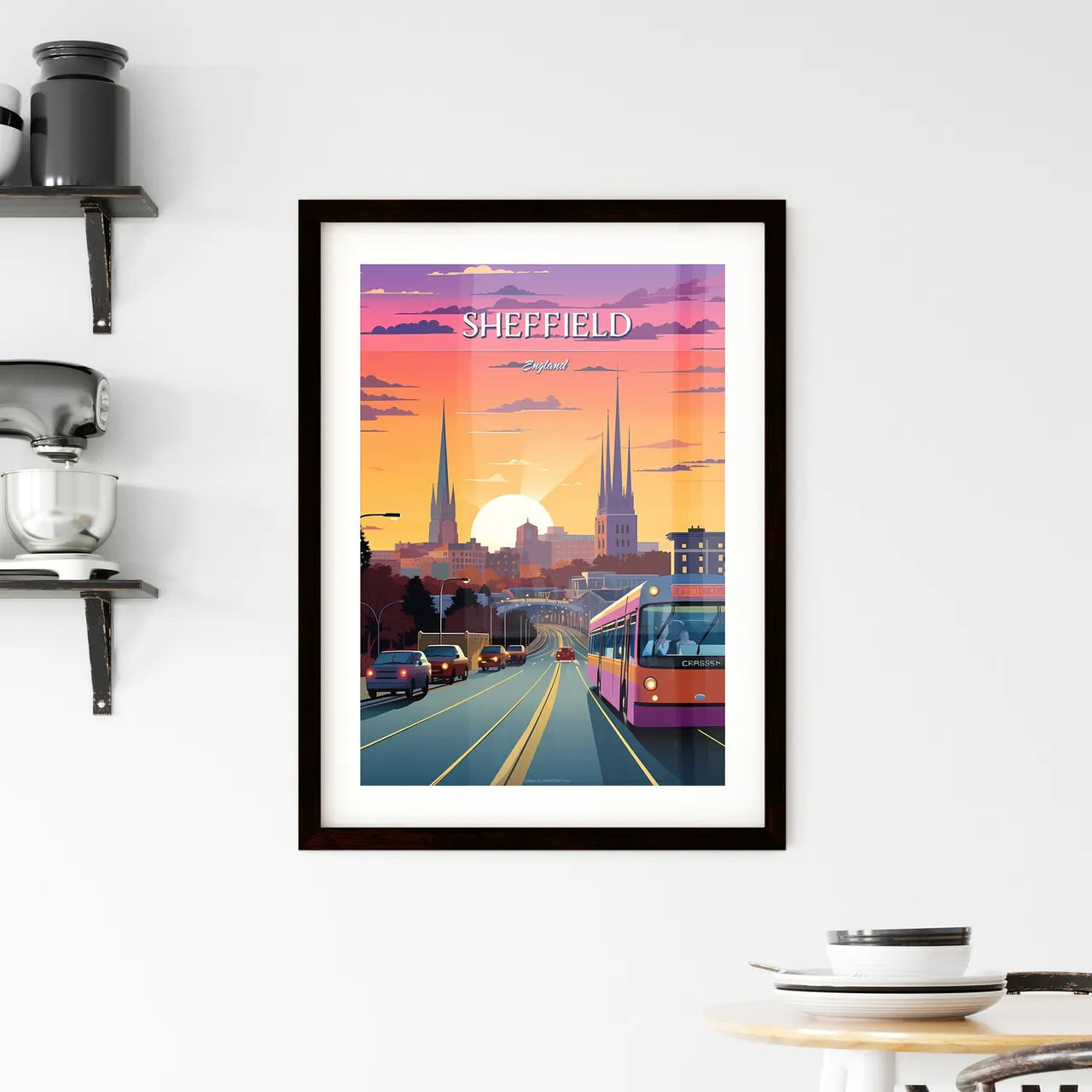 Sheffield, England - Art print of a black cow walking on a grassy hill Custom Print