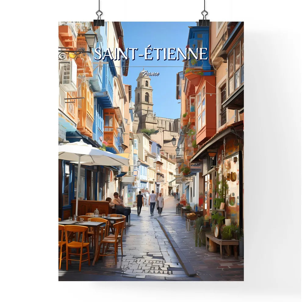 Saint-Étienne, France - Art print of a double decker bus on a street in a city Poster