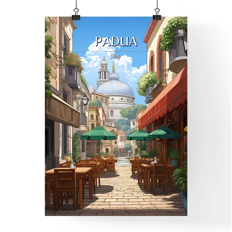 Padua, Italy - Art print of a painting of a city with mountains and clouds Poster