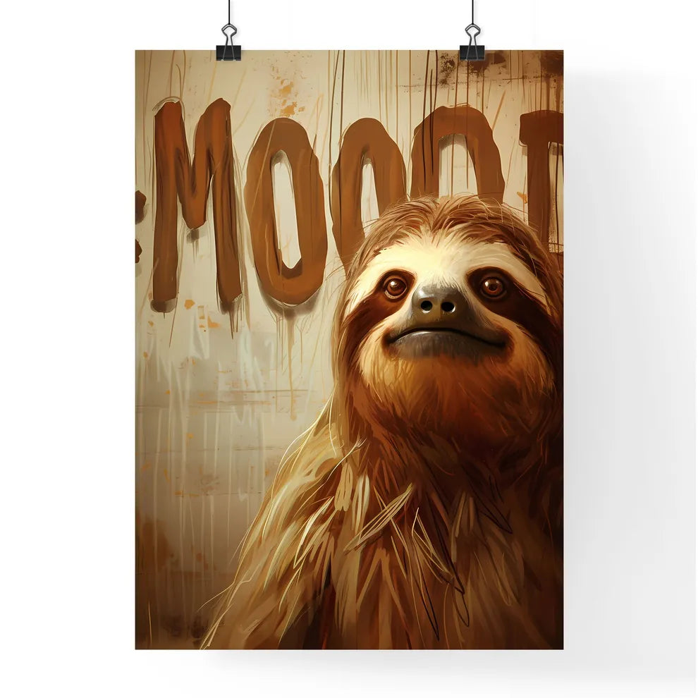 Kawaii sleeping sloth with big letters #MOOD vector art  Poster