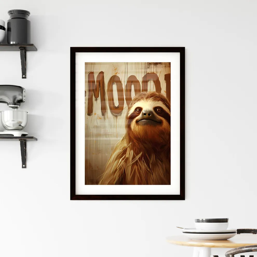 Kawaii sleeping sloth with big letters #MOOD vector art  Framed Print