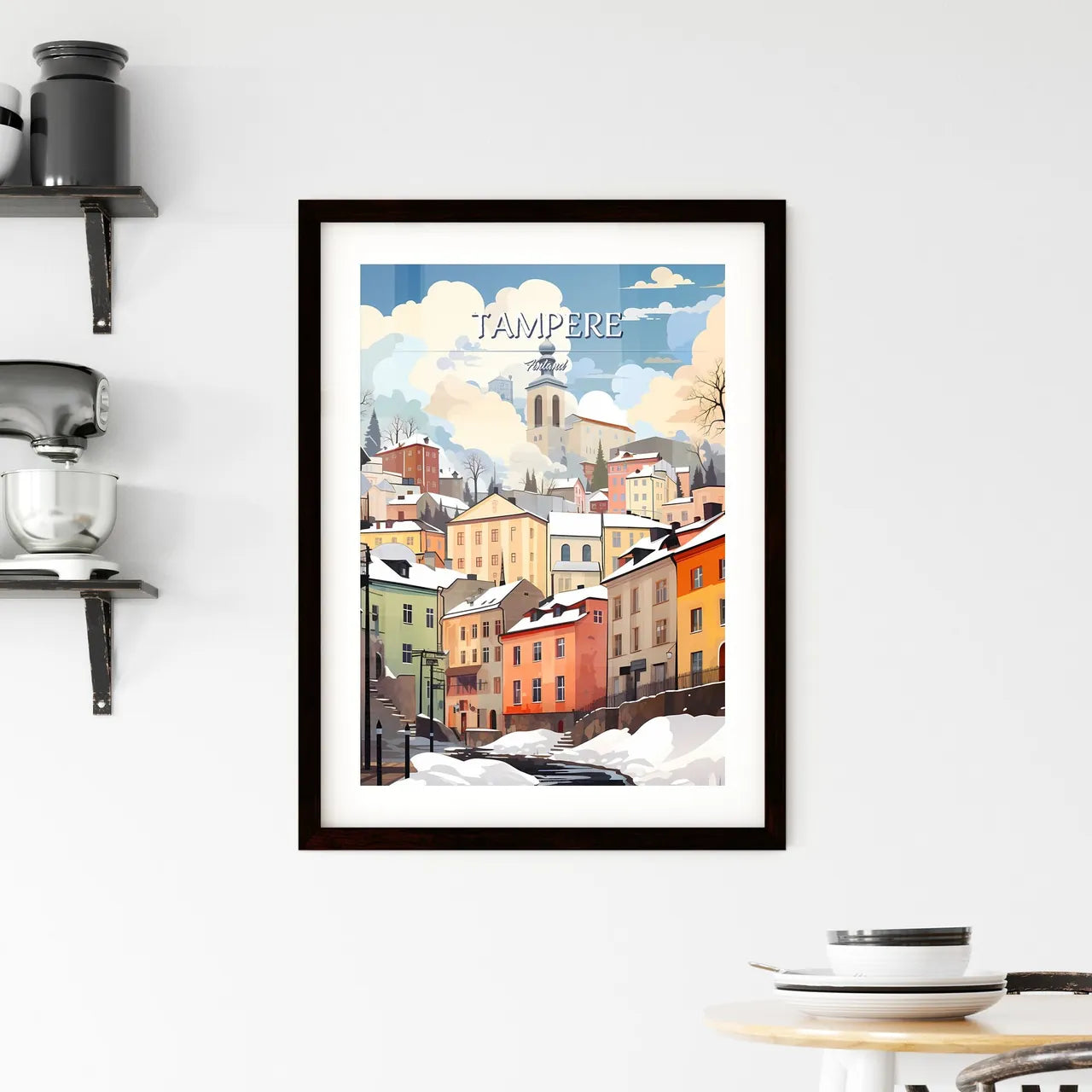 Tampere, Finland - Art print of a body of water with a path and a red rope Custom Print