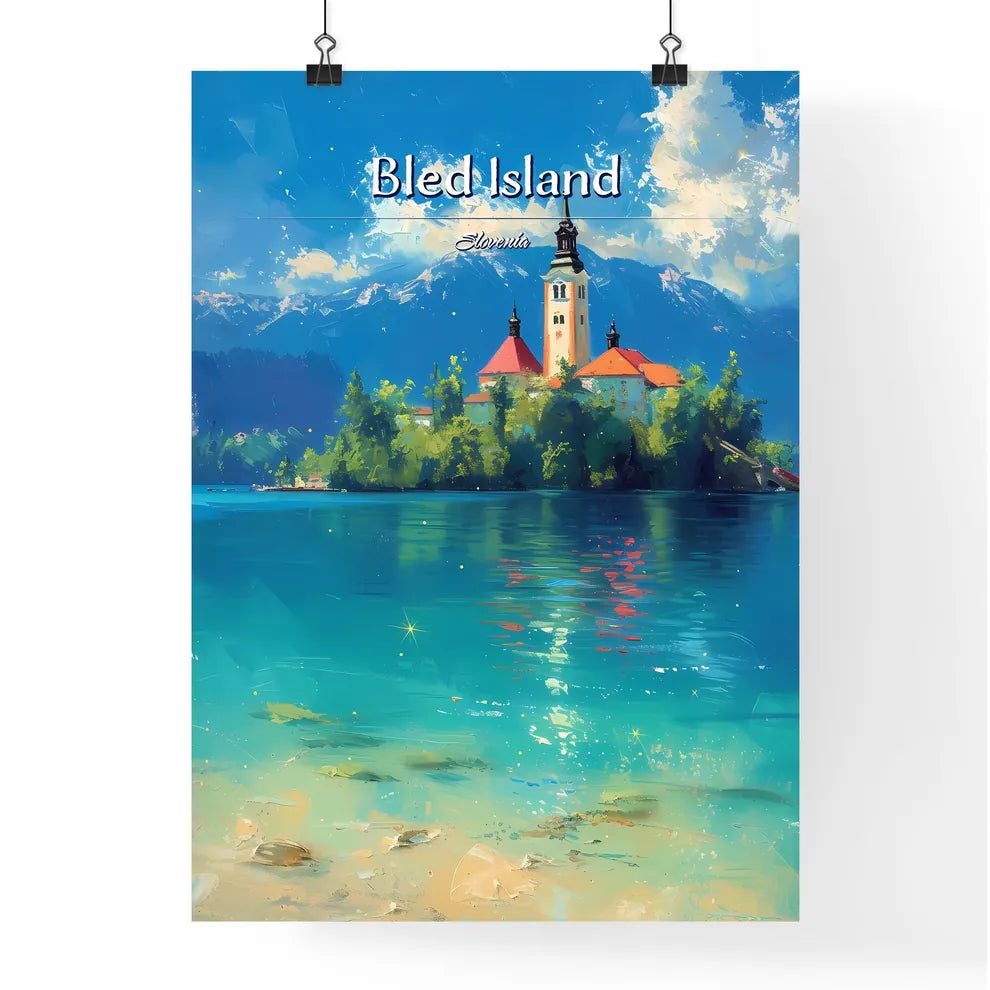 Bled Island, Slovenia - Art print of a close up of a flag Poster