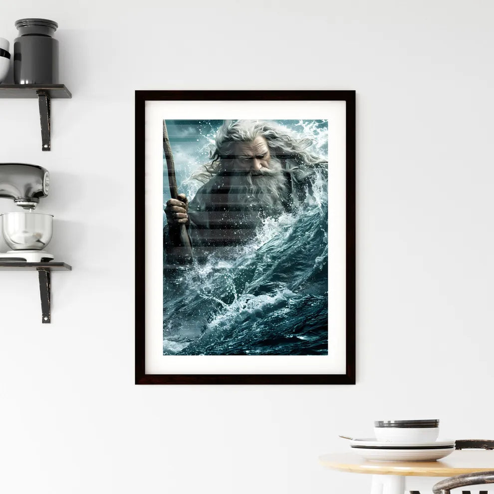 Movie poster Moses hoisting a magic staff above his head and leading many Israelites  Hangings