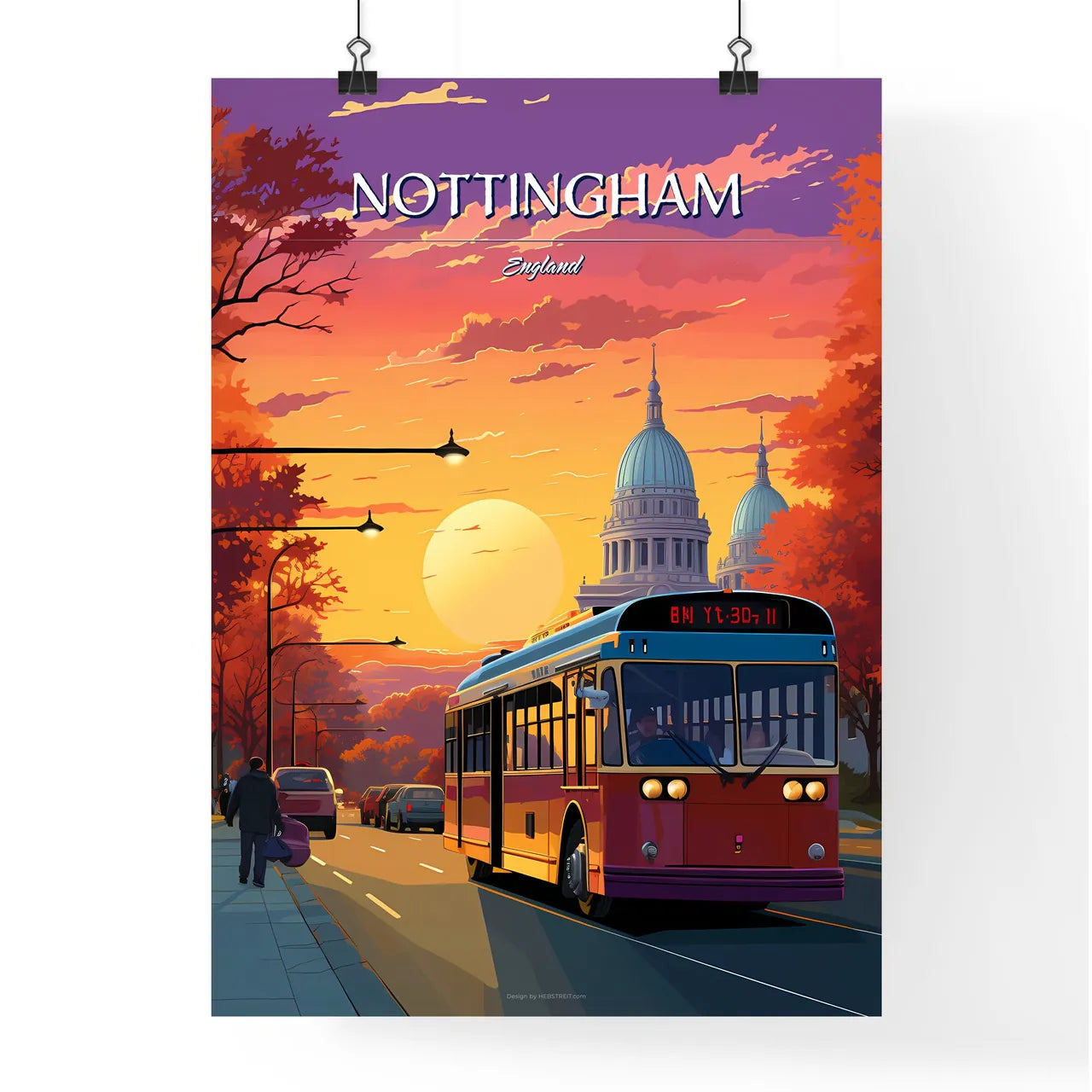 Nottingham, England - Art print of a table and chairs on a balcony overlooking a city Poster