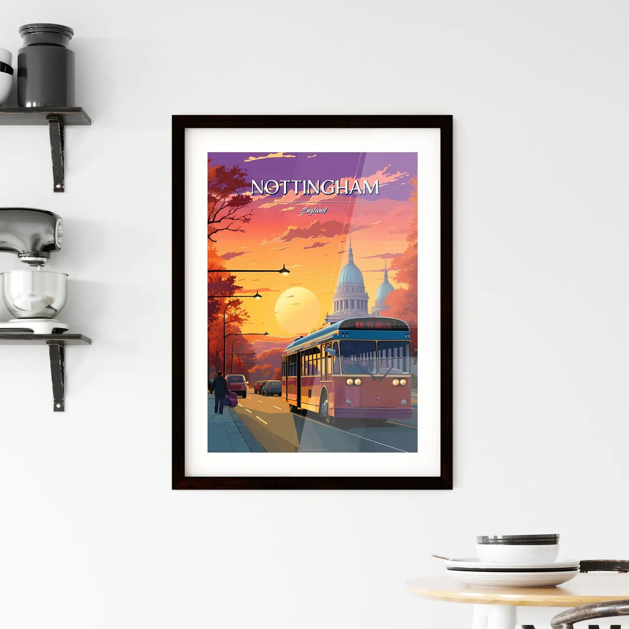 Nottingham, England - Art print of a table and chairs on a balcony overlooking a city Custom Print