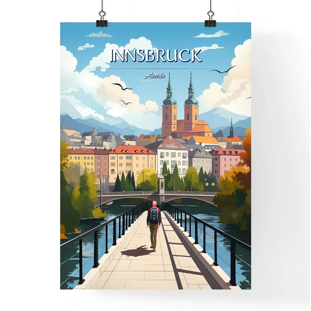 Innsbruck, Austria - Art print of a landscape with a river and trees Poster