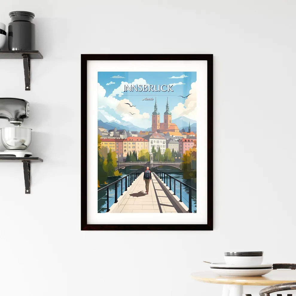 Innsbruck, Austria - Art print of a landscape with a river and trees Custom Print