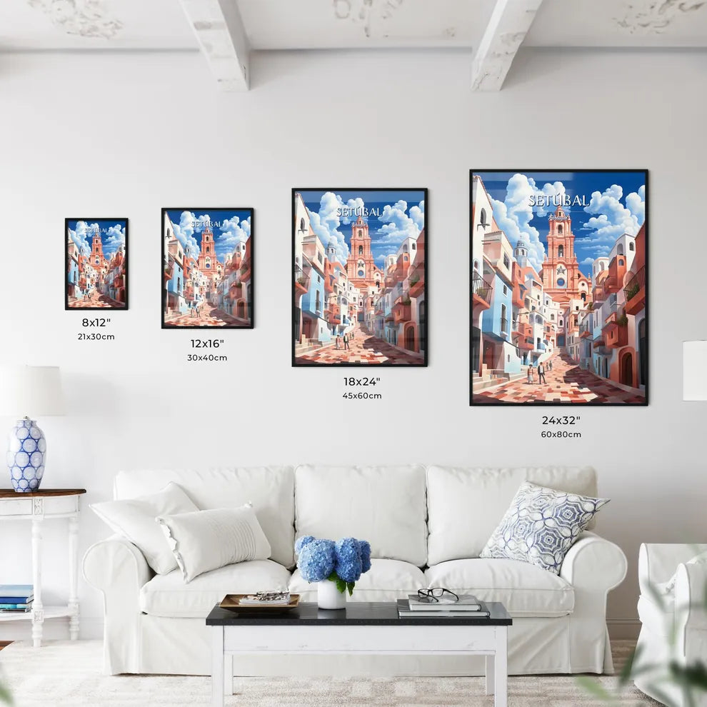 Setúbal, Portugal - Art print of a train on the street Size Chart