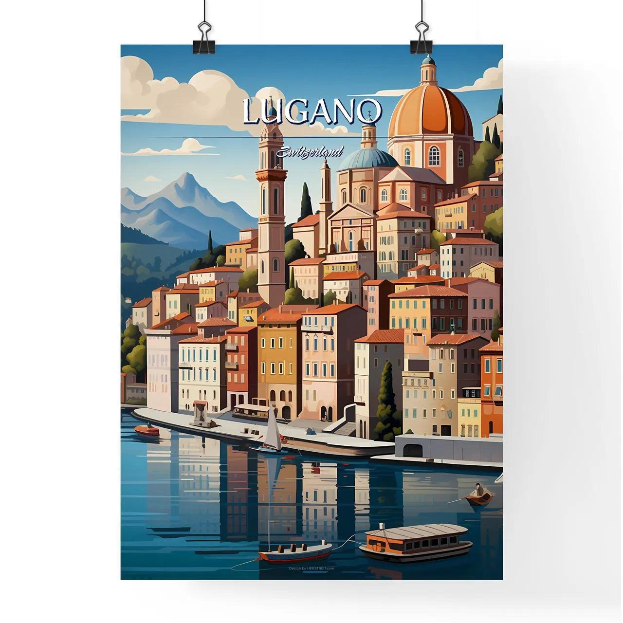 Lugano, Switzerland - Art print of a woman holding a cup of popcorn Poster