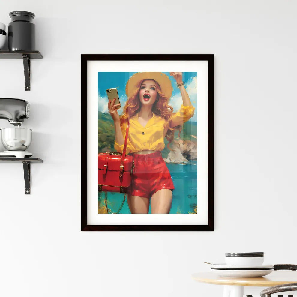 Surprised woman with beautiful legs - Art pr Framed Print