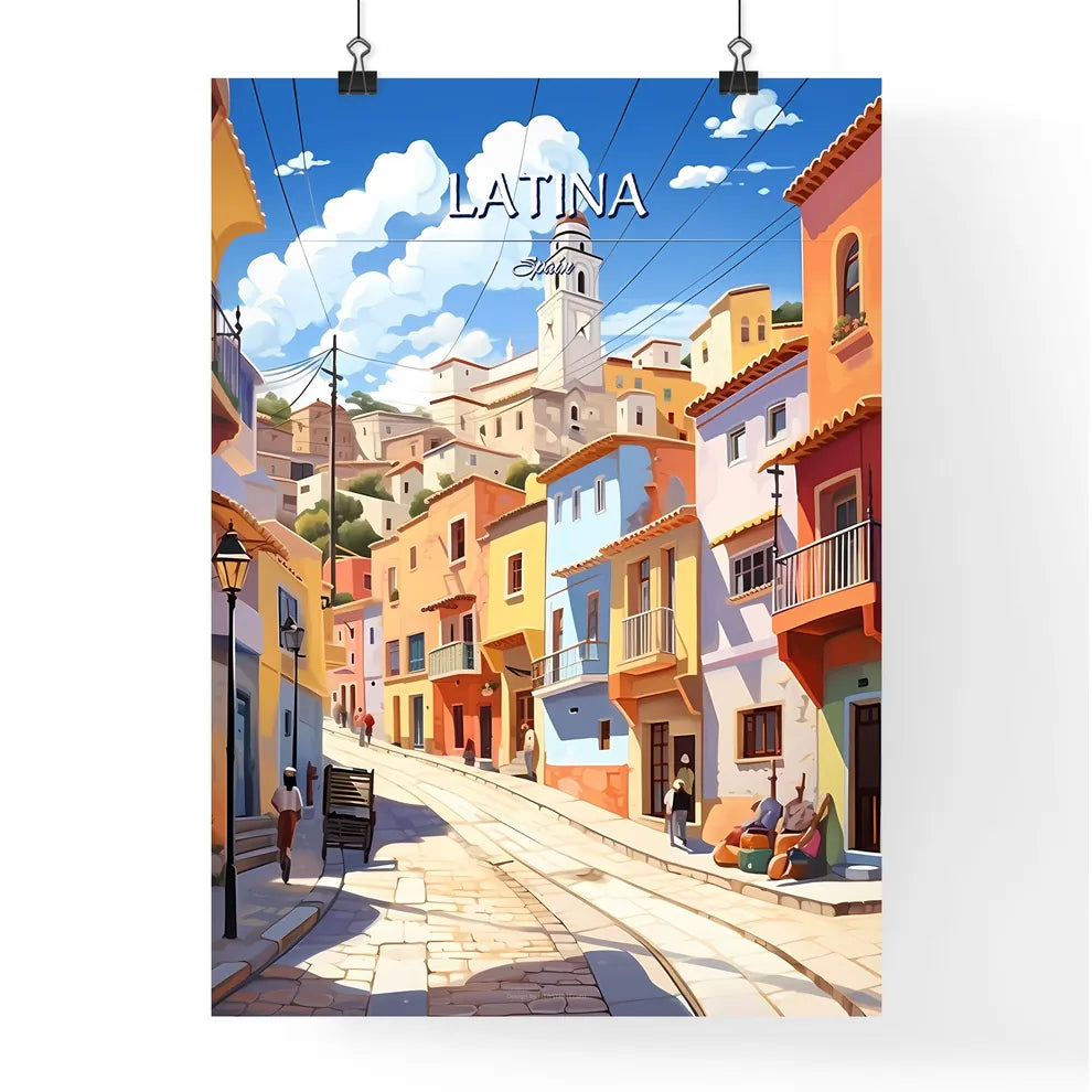 Latina, Spain - Art print of a city with mountains in the background Poster