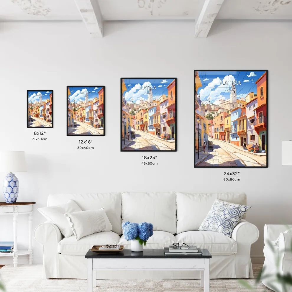 Latina, Spain - Art print of a city with mountains in the background Size Chart