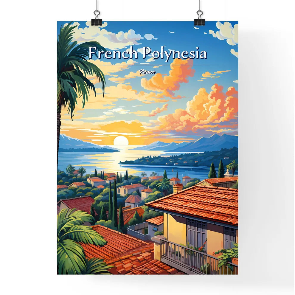 On the roofs of French Polynesia, France - Art print of a city street with cars and buildings Poster