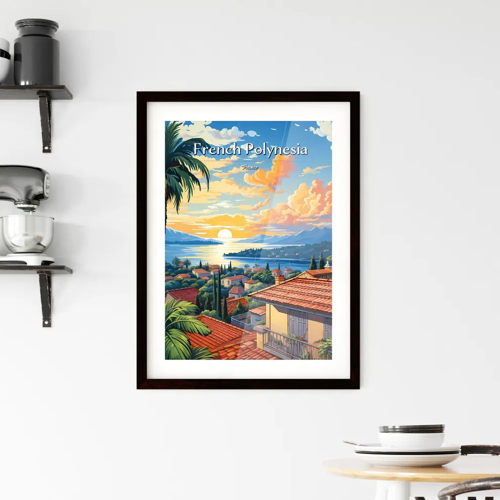 On the roofs of French Polynesia, France - Art print of a city street with cars and buildings Custom Print