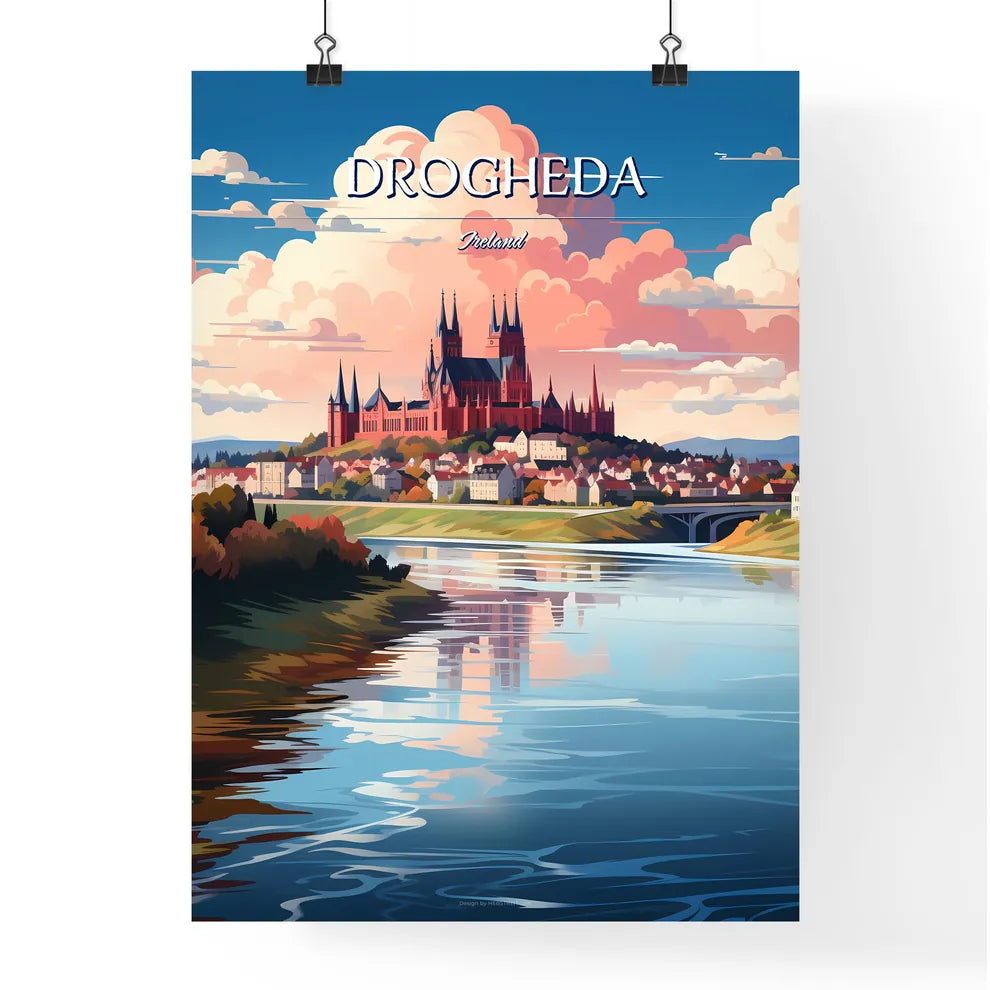 Drogheda, Ireland - Art print of a painting of a city Poster