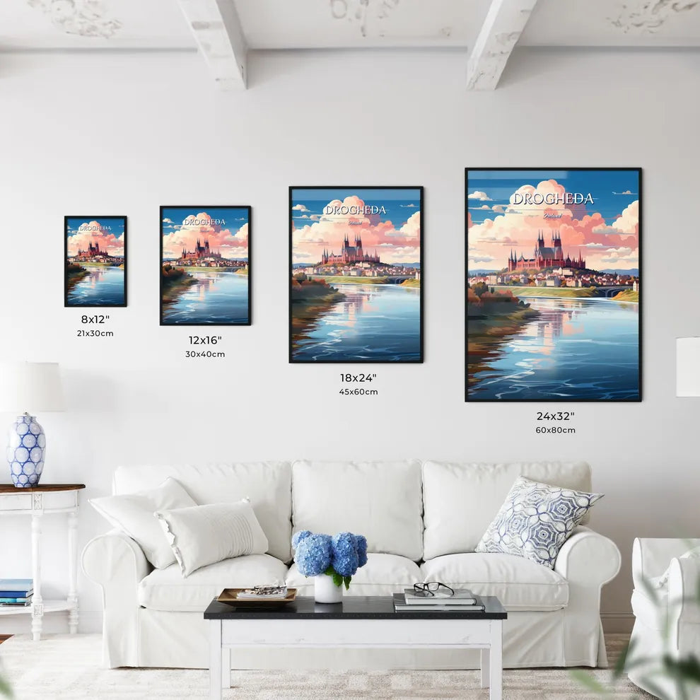 Drogheda, Ireland - Art print of a painting of a city Size Chart