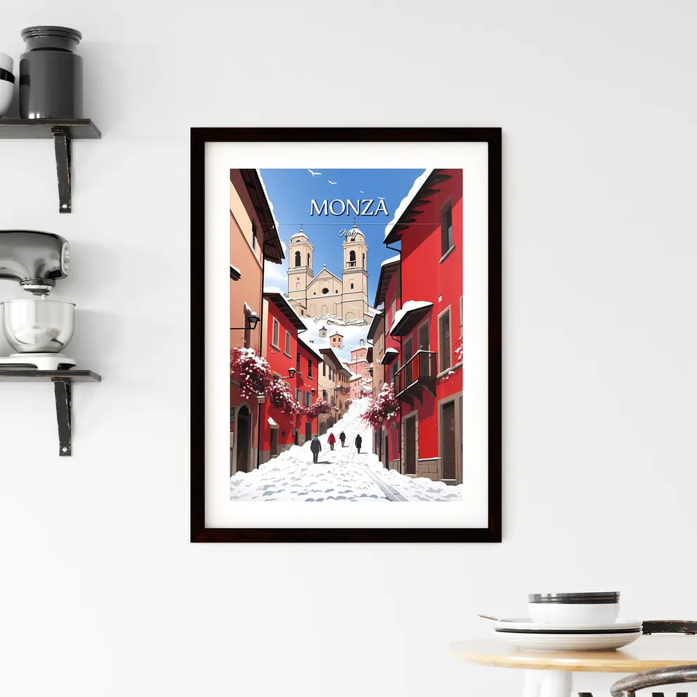 Monza, Italy - Art print of a lake with houses and mountains in the background Custom Print