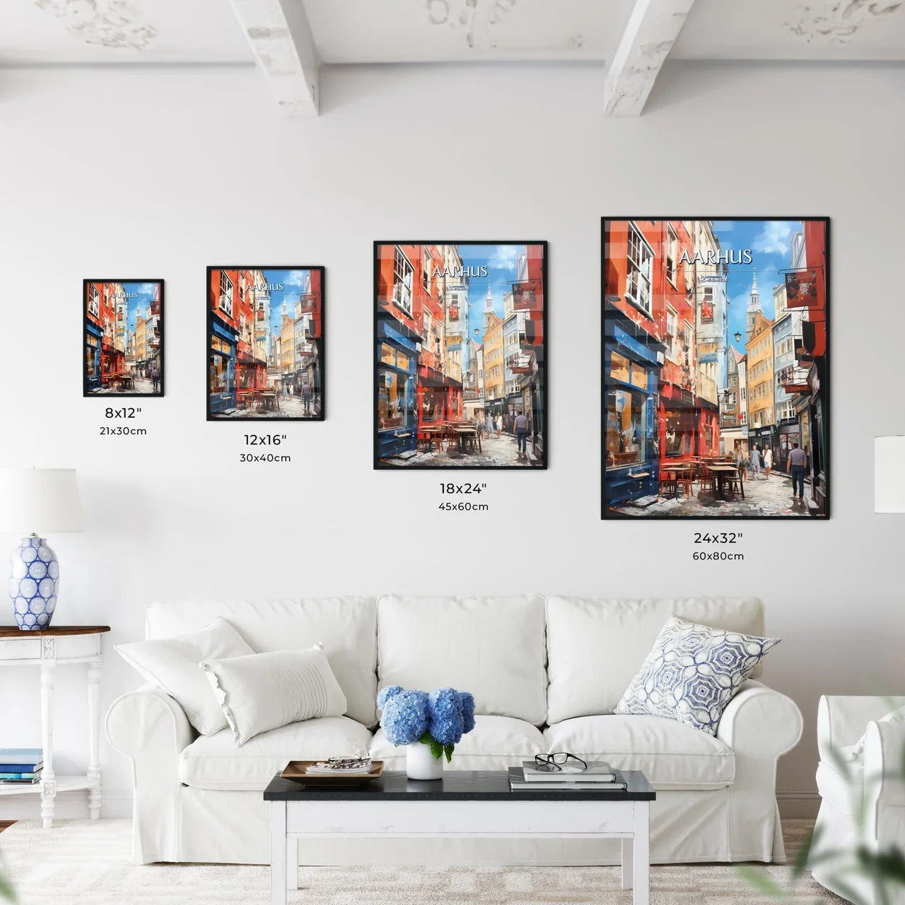 Aarhus, Denmark - Art print of a large crowd of people looking at a large city Size Chart