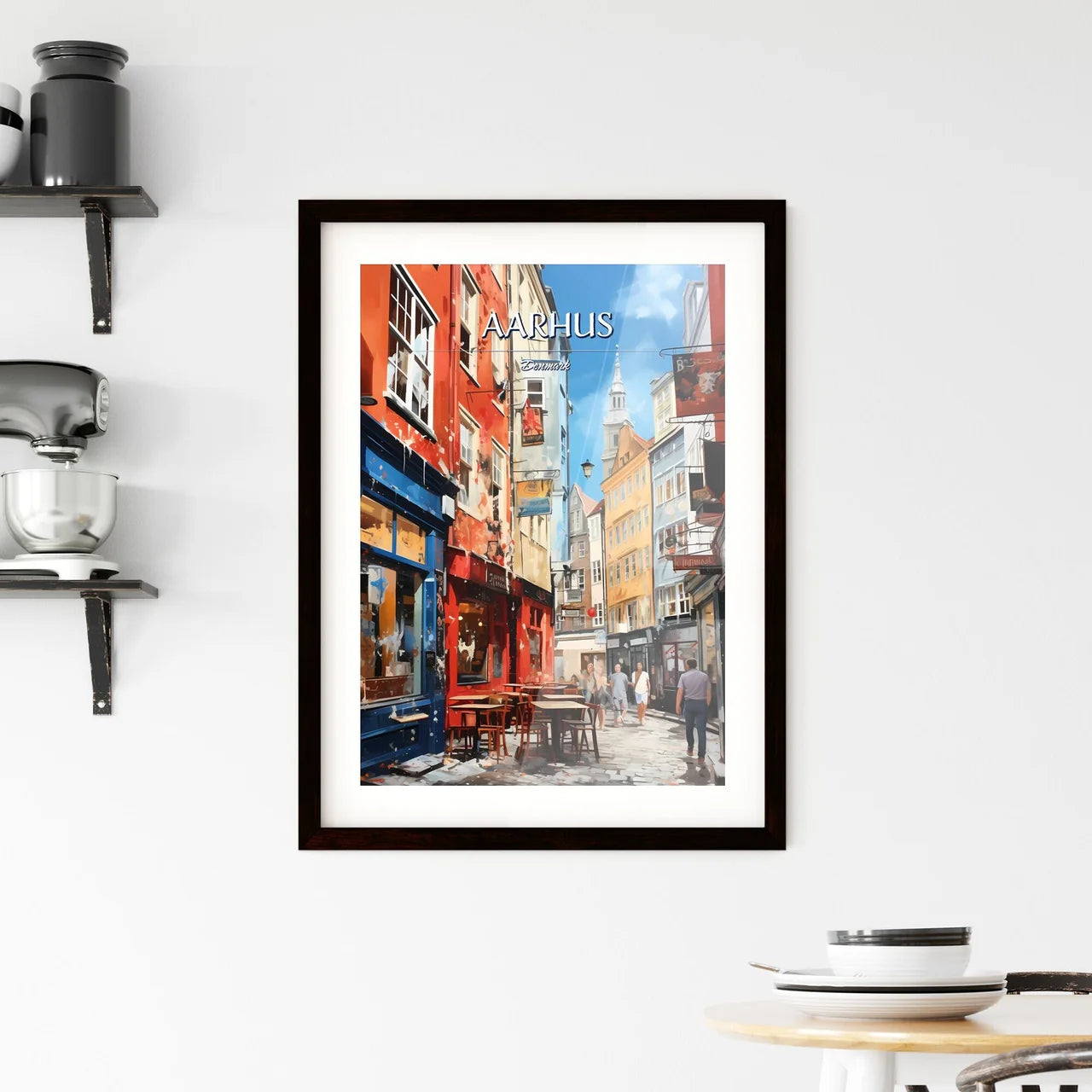 Aarhus, Denmark - Art print of a large crowd of people looking at a large city Custom Print