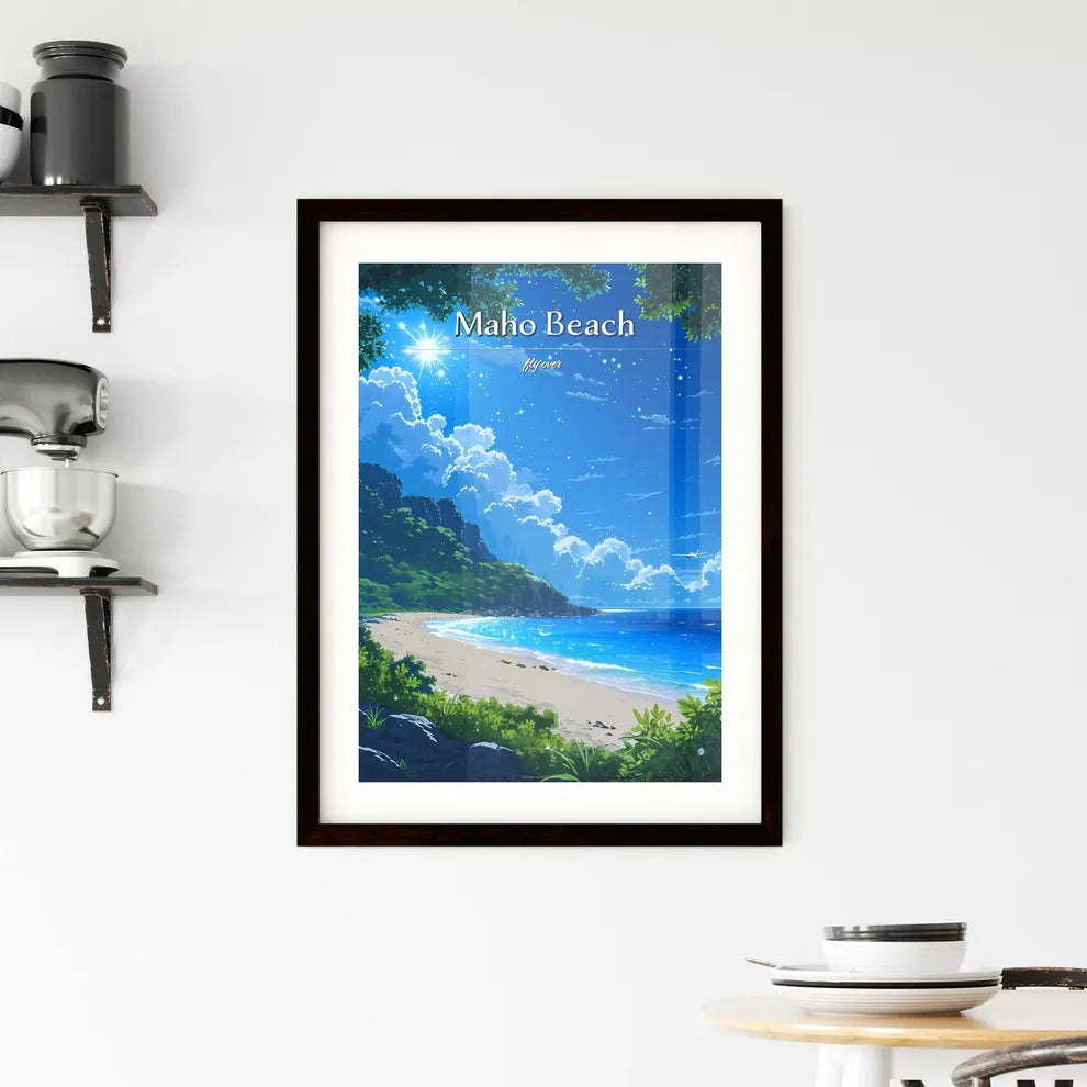 Maho Beach - Art print of a table and  Framed Print