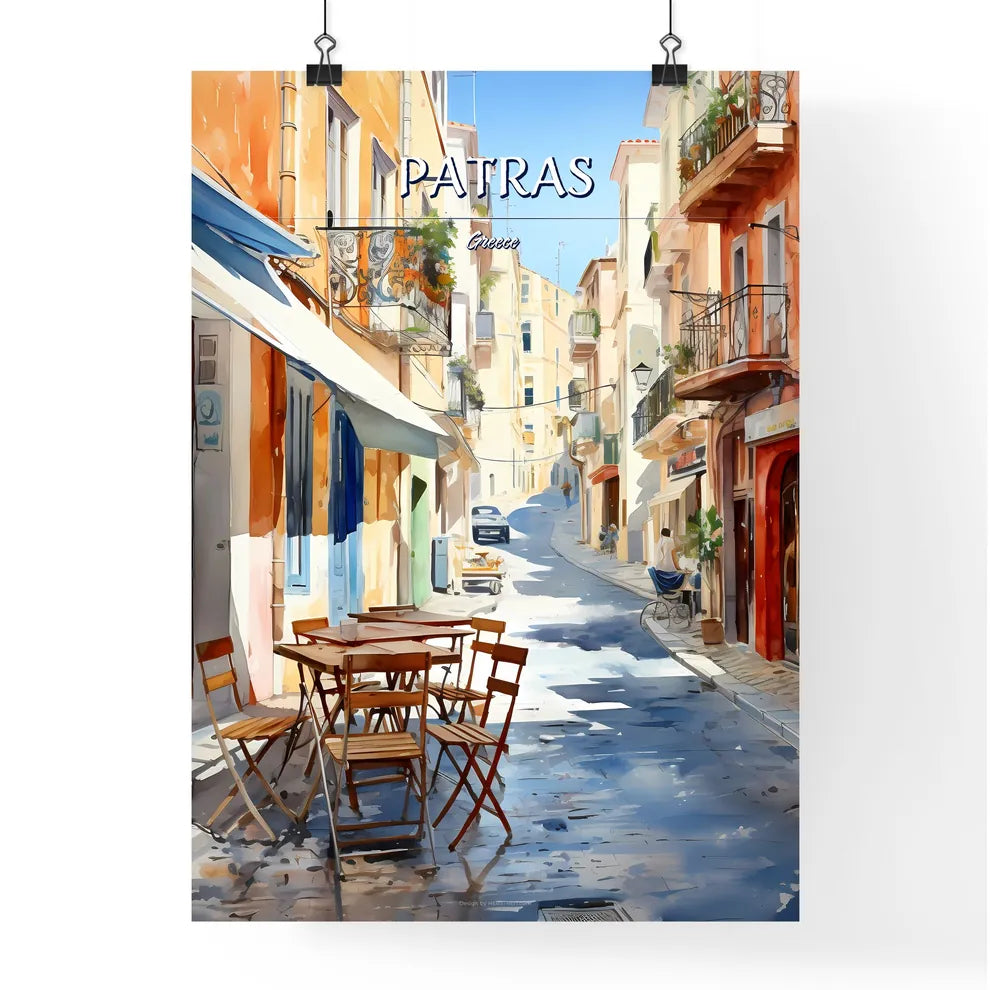 Patras, Greece - Art print of a view of a town from a balcony overlooking a body of water Poster