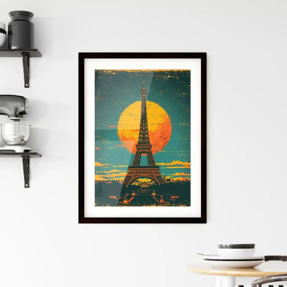 A travel poster of the eiffel tower - Art print of a red van in a desert with cacti and mountains in the background Custom Print