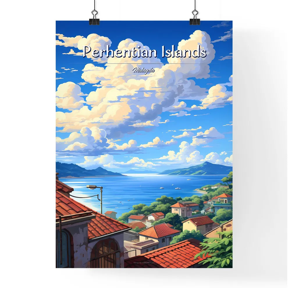 On the roofs of Perhentian Islands, Malaysia - Art print of a street with tables and chairs in a city Poster