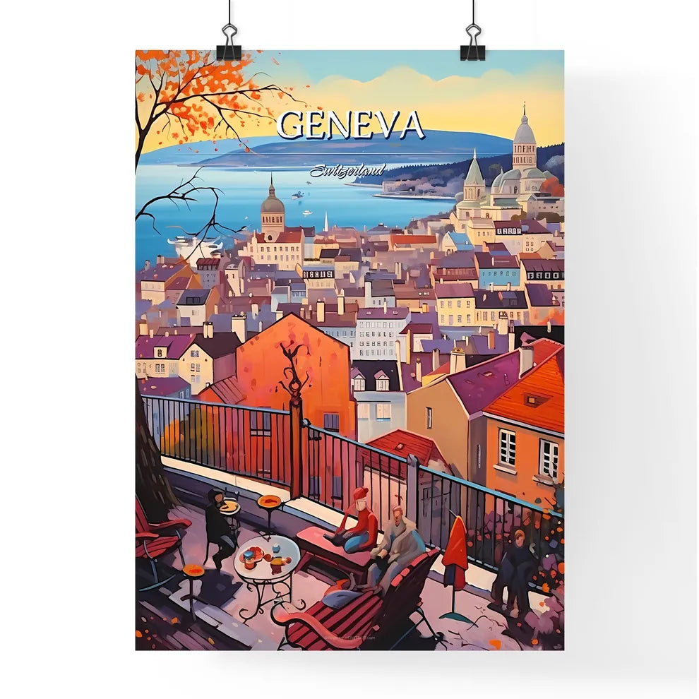 Geneva, Switzerland - Art print of a bus driving down a street Poster