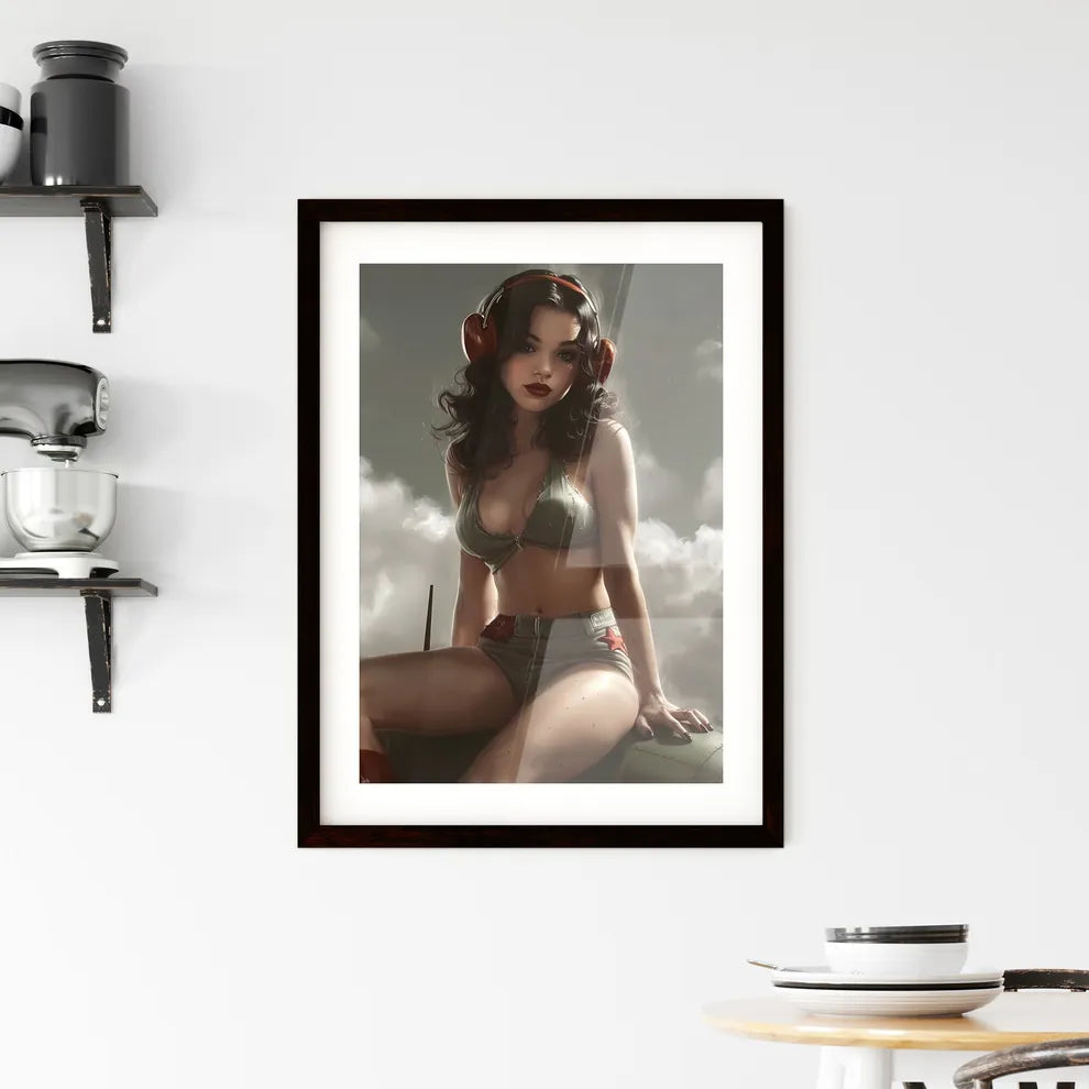 Pinup style attractive military young woman  Framed Print