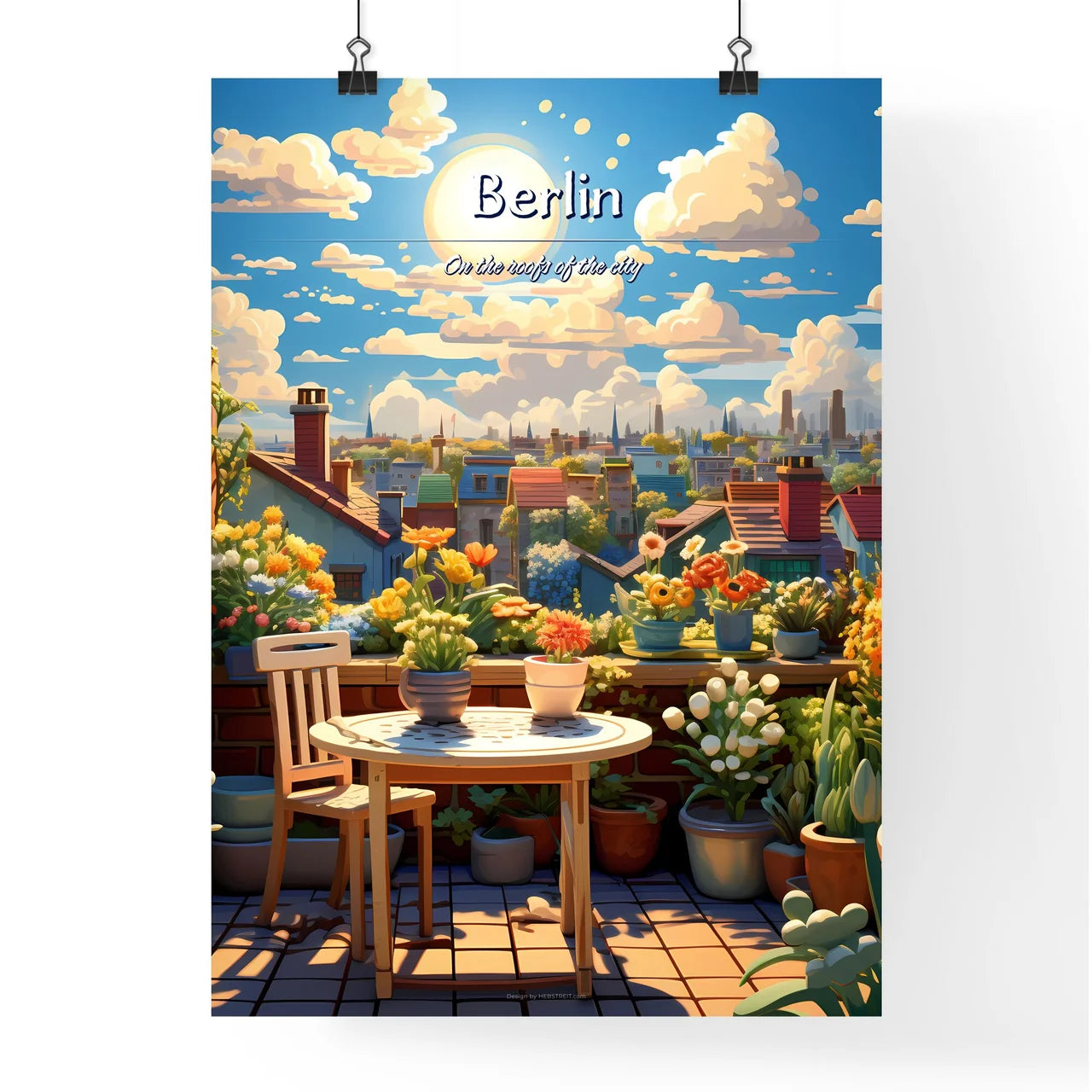 On the roofs of Berlin - Art print of a woman in a red dress Poster