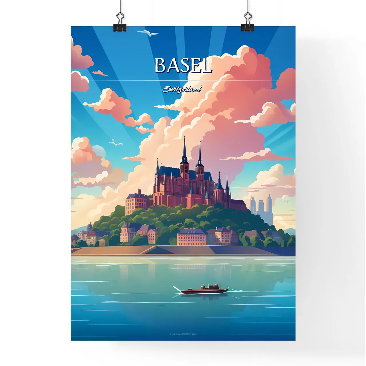 Basel, Switzerland - Art print of a woman dancing on a pink background Poster