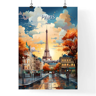 Paris, France - Art print of a street with a church and buildings