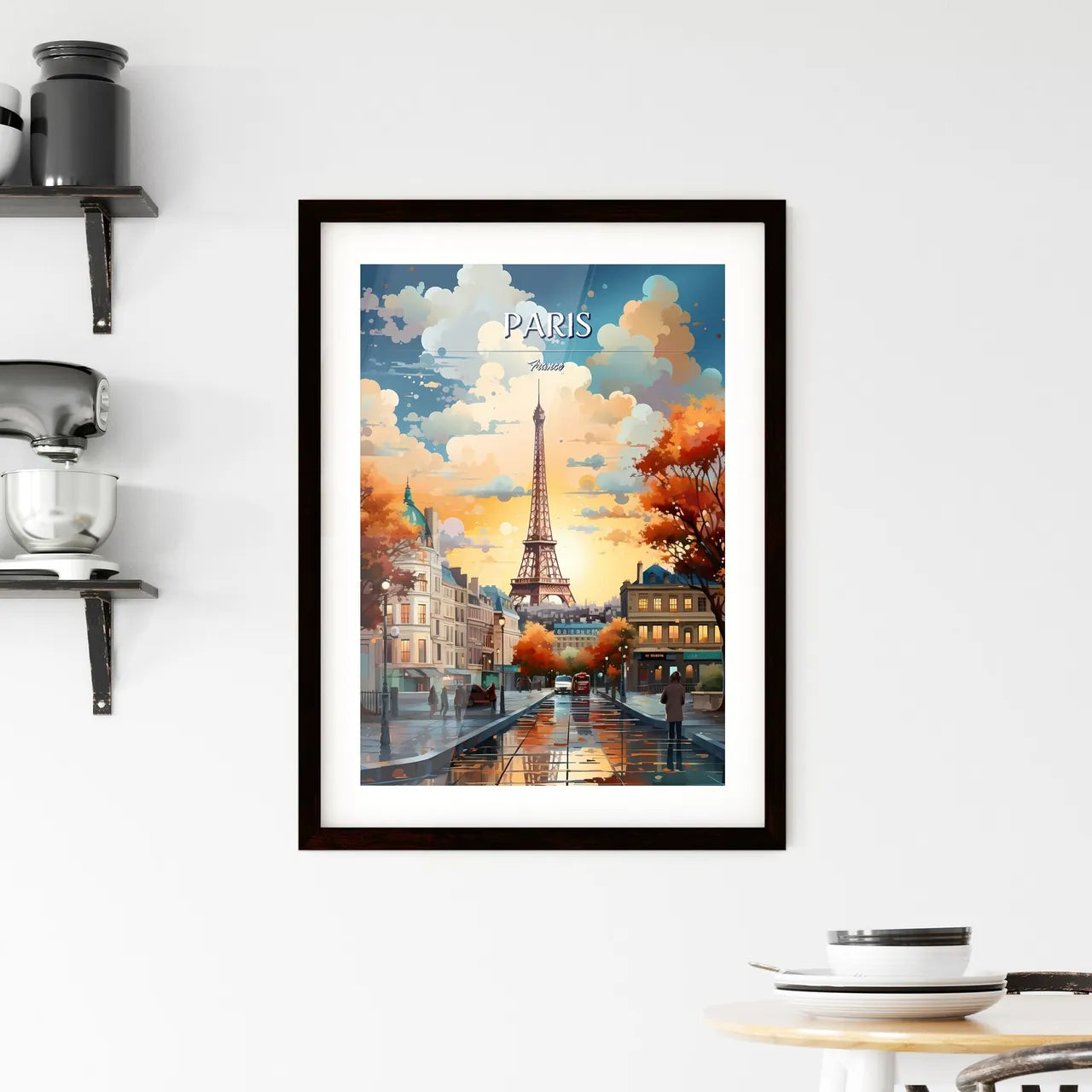 Paris, France - Art print of a street with a church and buildings Custom Print