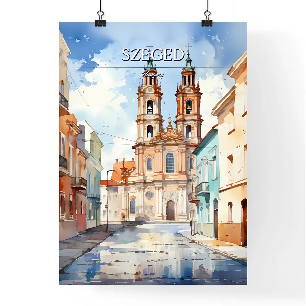 Szeged, Hungary - Art print of a drawing of two angels playing guitars and flowers Poster