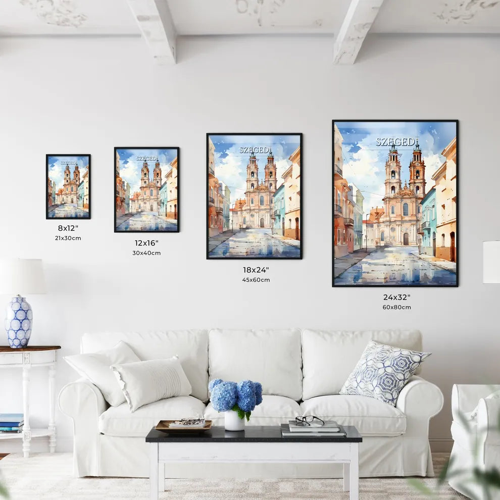 Szeged, Hungary - Art print of a drawing of two angels playing guitars and flowers Size Chart