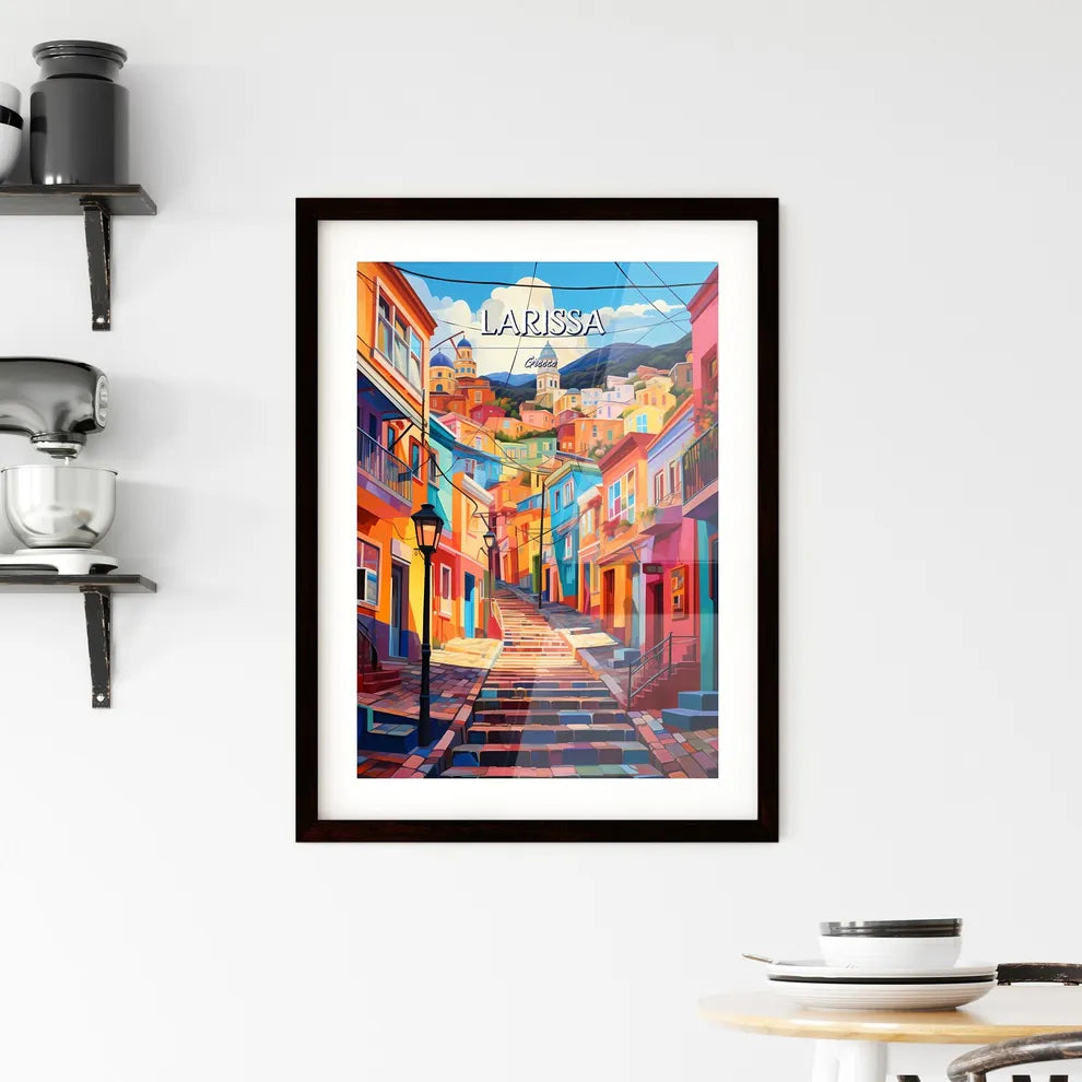 Larissa, Greece - Art print of a landscape of a town with a body of water and mountains Custom Print