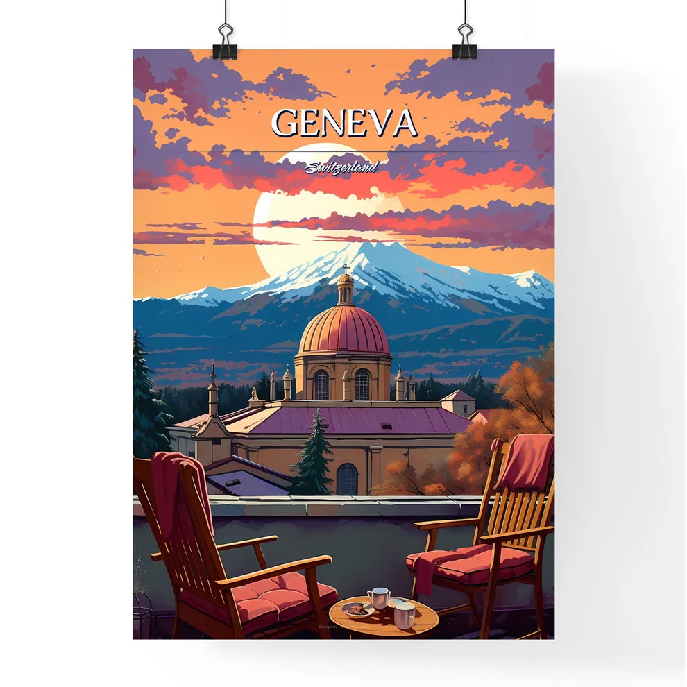 Geneva, Switzerland - Art print of a painting of a road between colorful trees Poster