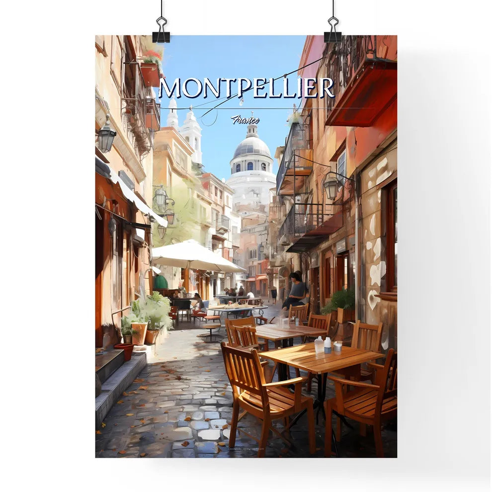 Montpellier, France - Art print of a beach with a sandy shore and blue water Poster