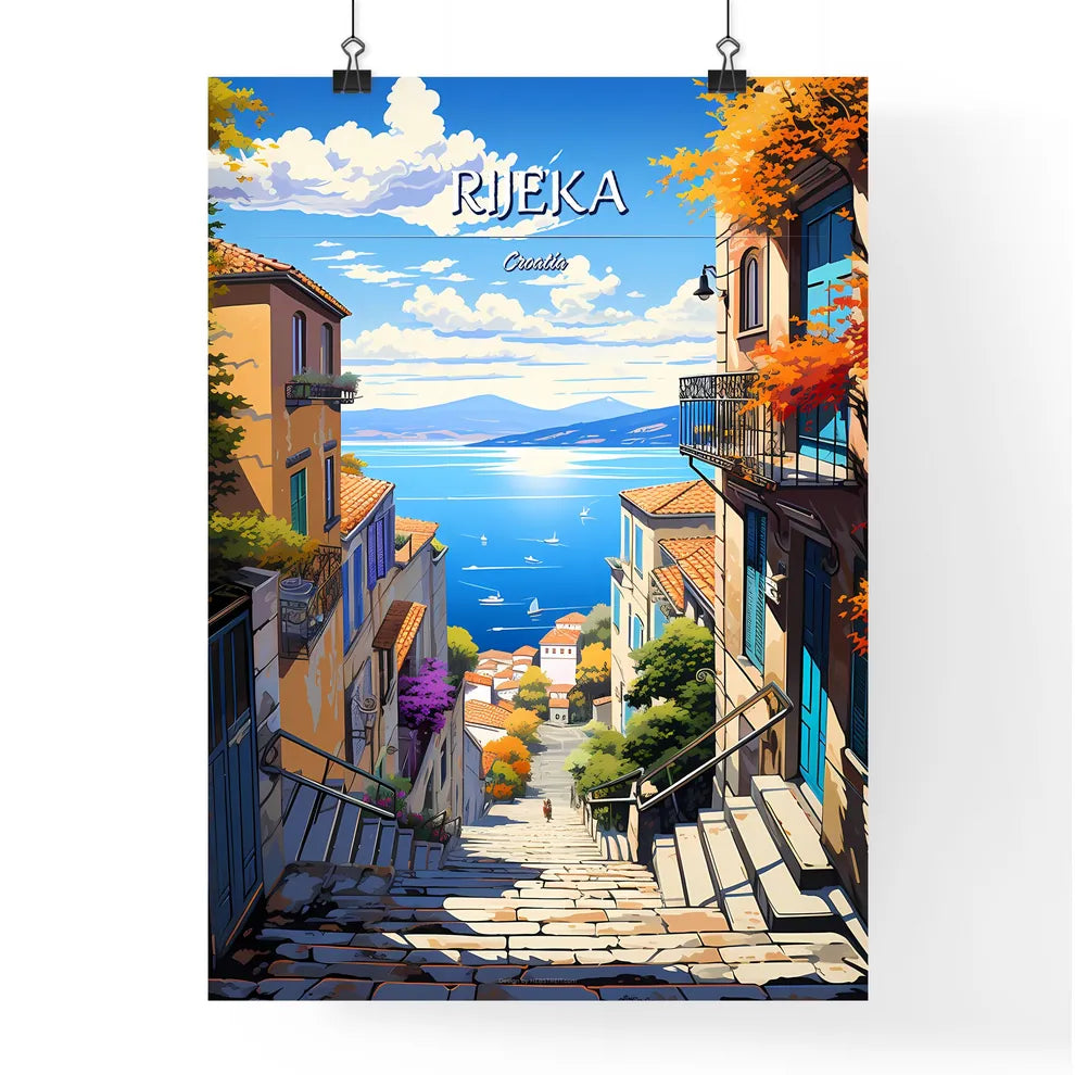 Rijeka, Croatia - Art print of a painting of a vineyard with a building and a tower Poster