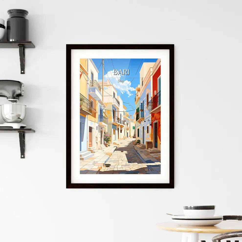 Bari, Italy - Art print of a street with tables and chairs on it Custom Print