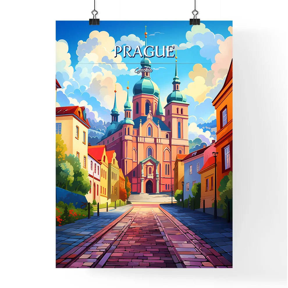 Prague, Czechia - Art print of a beach with palm trees and blue water Poster