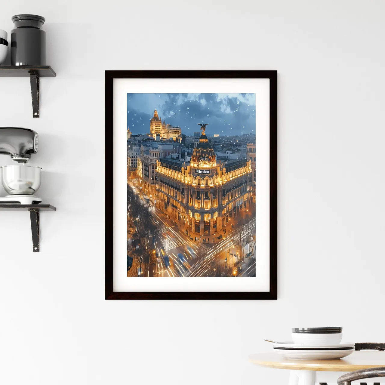 Poster of Barcelona - Art print of a cartoon of a castle on an island surrounded by water Custom Print
