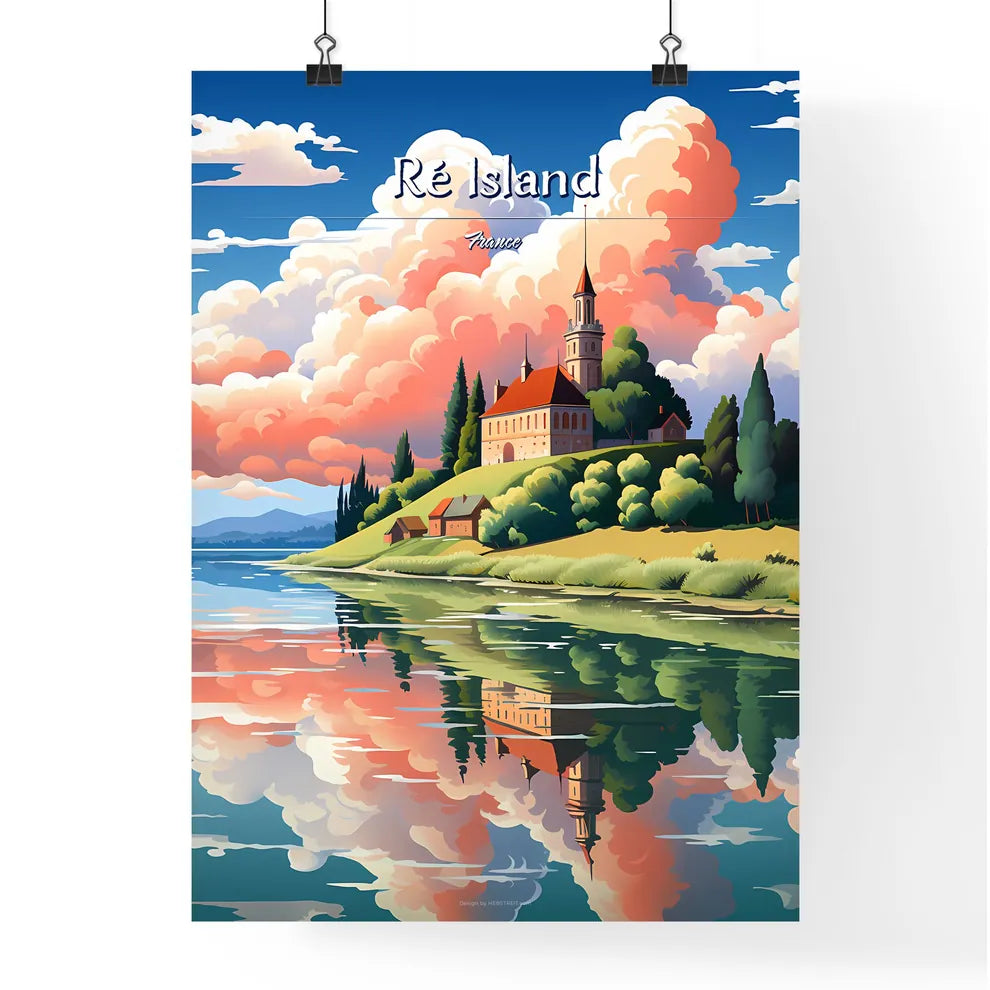 Ré Island, France - Art print of a river with a bridge and buildings and a bridge Poster